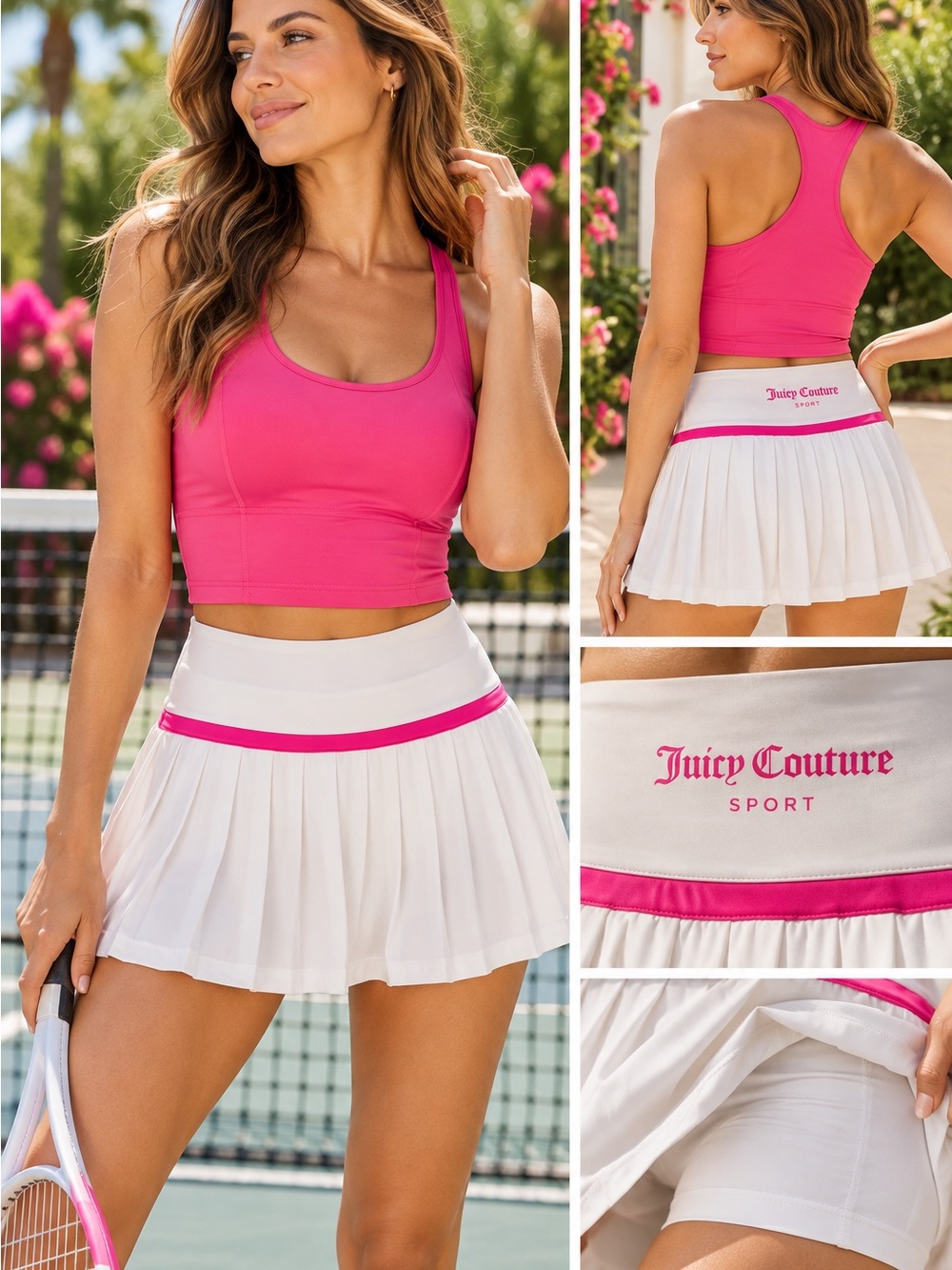 Juicy Couture Sport White Pink Pleated Tennis Skort Size M NWT